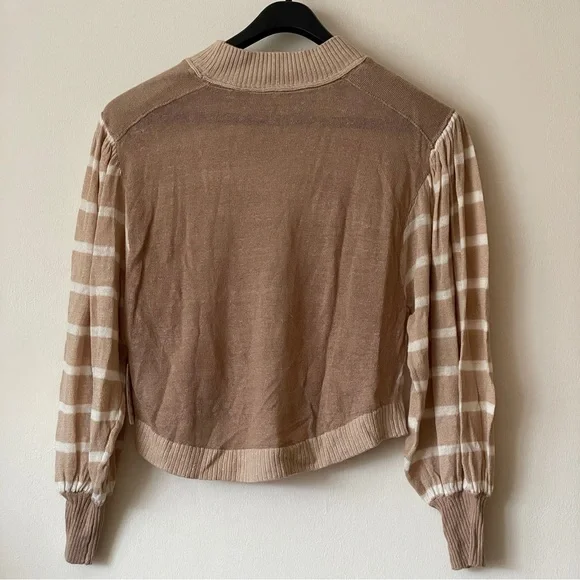 NEW FREE PEOPLE between the lines stripe sweater birch bark combo sand nautical - Picture 6 of 10